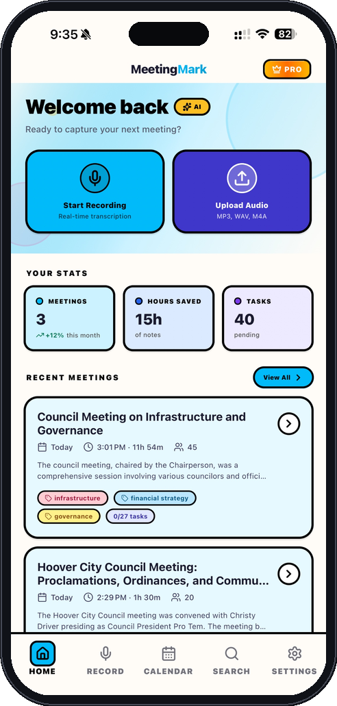 MeetingMark home screen